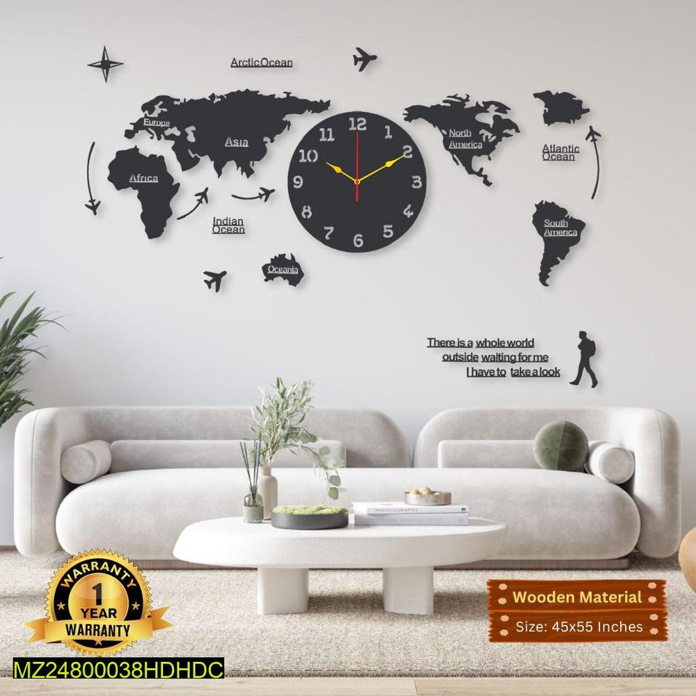 World map 3D-clock HOME DECOR