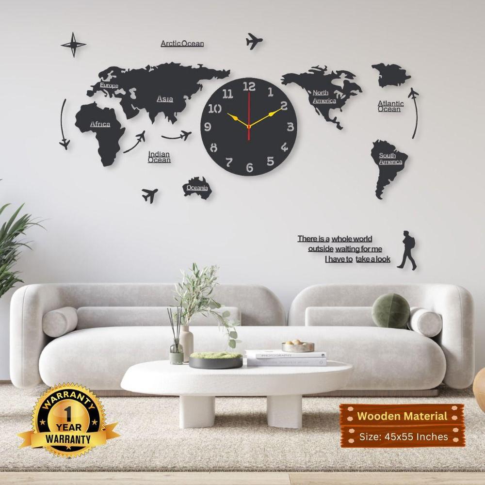World map 3D-clock HOME DECOR