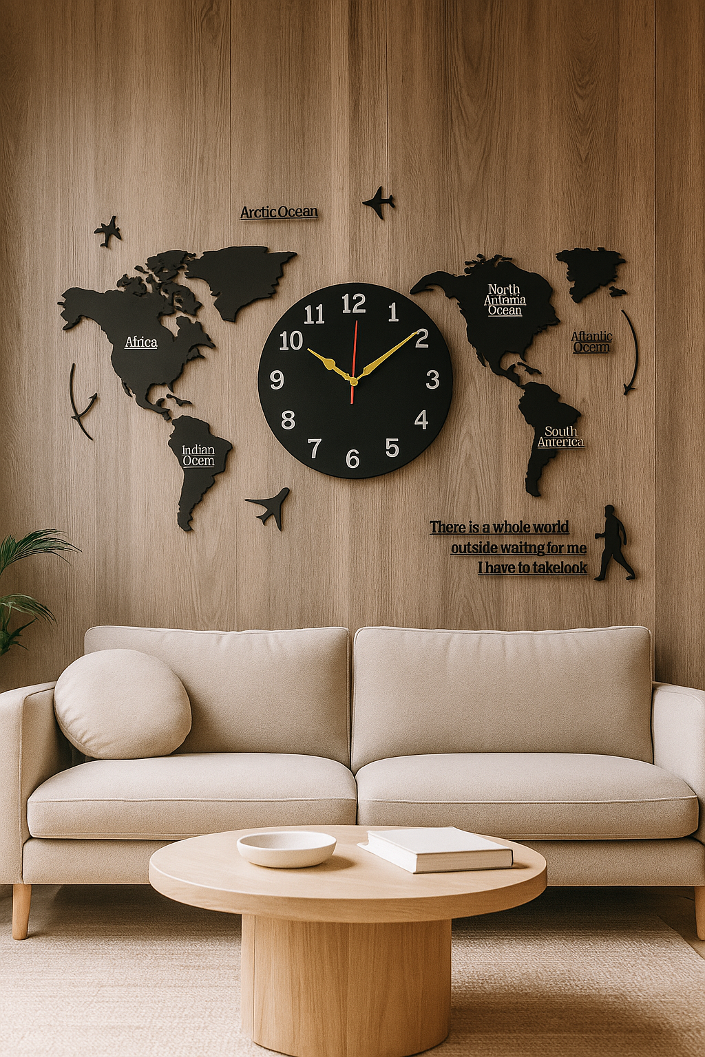 World map 3D-clock HOME DECOR
